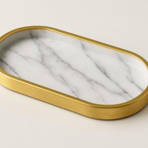 Modern Marble and Gold Accent Trinket Tray