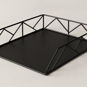 Geometric Black Metal Desk Organizer Tray