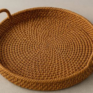 16 Woven Rattan Round Decorative Serving Tray