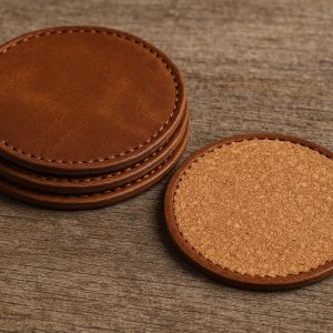 Natural Cork Backed Leather Coaster Set