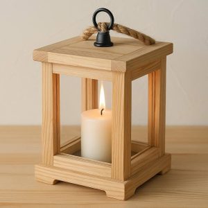 5 Nordic Pine Wood Desktop Candle Lantern